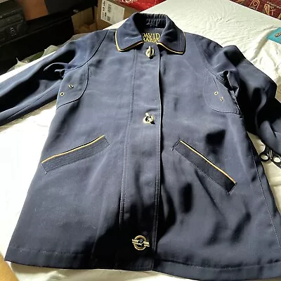 David Barry Designer Ladies Coat Navy Blue & Gold Zip & Toggle Lined Size 12 Vgc • £20