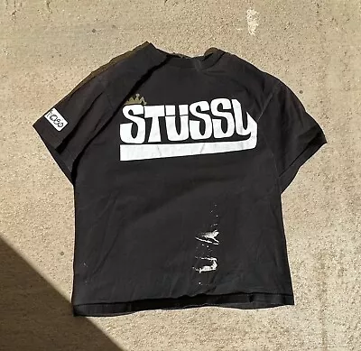 Vintage Stussy Spellout Y2K Skater Tee Shirt Black Faded Men’s Sz M USA • $50