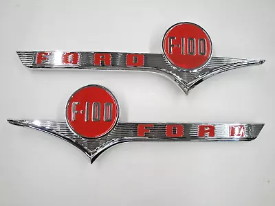 1956 56  Ford Truck Hood Chrome F100 Emblem Pair  New * • $99.99