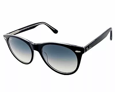 Ray Ban Wayfarer II Polished Black On Transparent/Blue Gradient 55mm Sunglasses • $102.15