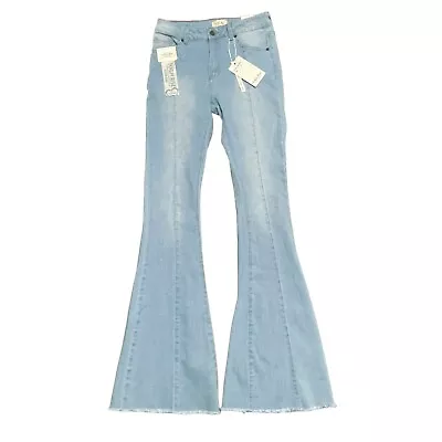 Vince Blue New York High Rise Flare Light Wash Raw Fray Hem Pintuck Jeans  5/27 • $29.99