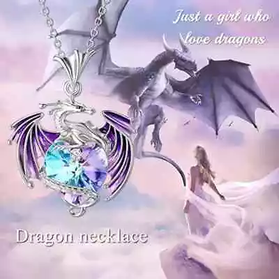 925 Sterling Silver Rainbow Mystical Fire Topaz Flying Dragon Pendant Necklace • $15.74