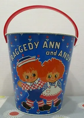 Vintage Raggedy Ann & Andy Large Tin Metal Sand Pail Bucket 1973 CHEIN BM • $42.99