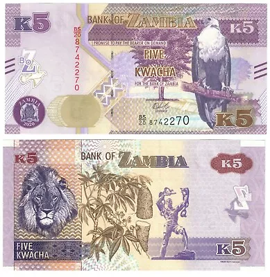 $1.26 • Buy 2020  Zambia P57c 5 Kwacha Banknote UNC New