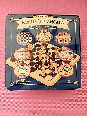 Family 7 + Mancala Awesome Set  7 Games W/Wooden Game Boards Used Very Lite Use • $5