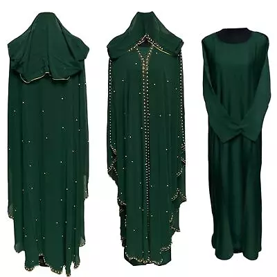 Luxury Women Green Abaya Jalabiya  Farasha Long Dress • £22.99