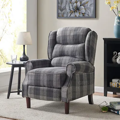 Recliner Armchair Tartan Chair Wing Back Sofa Lounge Chair Adjustable Footrest • £209.99