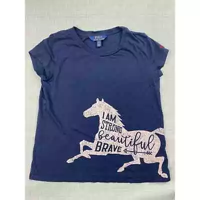 Polo Ralph Lauren Shirt Sz M 8-10 Navy Horse Tee Short Sleeve Top • $12