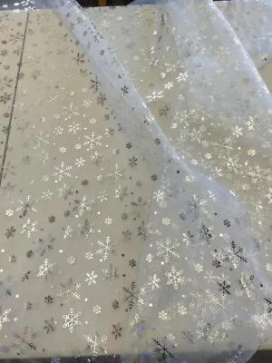 White Metallic Snowflake Organza Fabric - 58  Wide By The Yard • $7.99