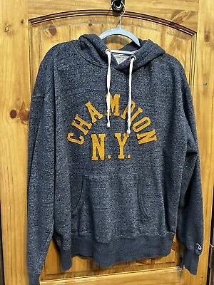 $22 • Buy VINTAGE 90s CHAMPION LARGE NAVY BLUE SPELL OUT SWEAT SHIRT HOODIE
