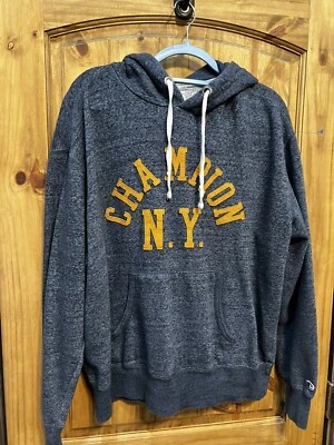 $22 • Buy VINTAGE 90s CHAMPION LARGE NAVY BLUE SPELL OUT SWEAT SHIRT HOODIE