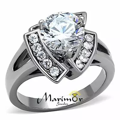 3.1 Ct Round Cut Zirconia High Polished Stainless Steel Engagement Ring Sz 5-10 • $18.62