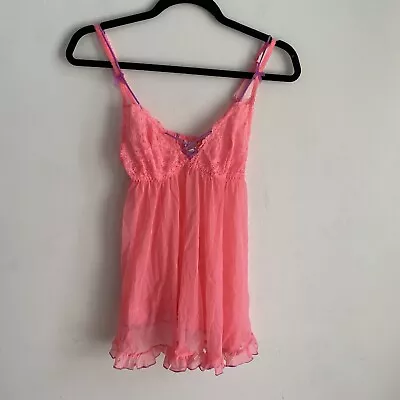 Victoria’s Secret Small Lace Mesh Babydoll Sheer Cami Camisole Pink • $22.10