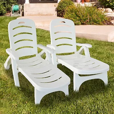 VILOBOS Set Of 2 Patio Lounge Chaise Pool Beach Adjustable Recliner Chair Wheels • $249.99