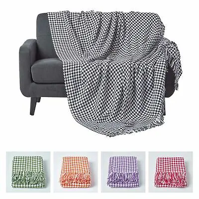 Houndstooth Cotton Check Extra Large Sofa Bed Throws Blanket Dogtooth Bedspreads • £33.99