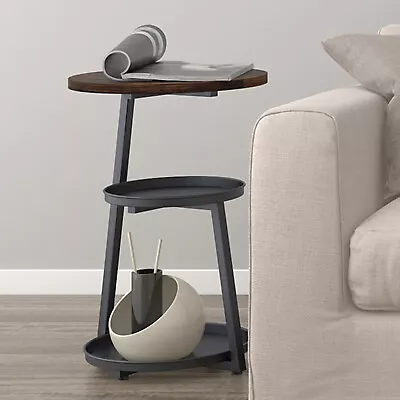 Mofain Round Samll End Table Rustic Brown Side Table For Living RoomBalcony • $38.99