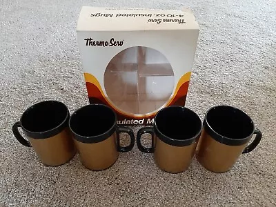 NOS Vtg West Bend Thermo-Serv 4 10oz Set Gold/Black Insulated Mugs Coffee Beer  • $24.99