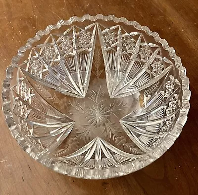 Signed Tuthill Cut Crystal Bowl Daisy & Cosmos Pattern 8.25” Diameter 3.75” H • $285