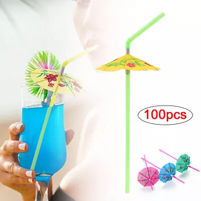 £5.99 • Buy 100X Cocktail Umbrella Straws For Drinks Cocktail Party Paper Umbrella Straw