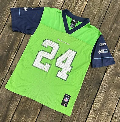 Seahawks NFL Football Jersey Medium 10/12 Youth 24 Marshawn Lynch Reebok • $21