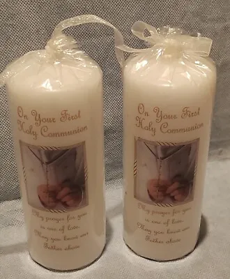 2x Pillar Candle First Holy Communion In Clear Wrapping  Keepsake Gift  (b2)  • £13