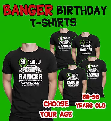 Mens 50th To 90th BIRTHDAY T-Shirt Organic OLD BANGER 50-90 Grandad Dad Gift Tee • £5.45