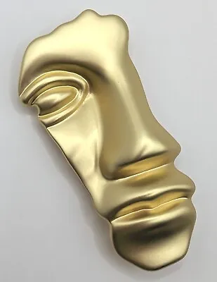 NEW XL Gold Tone 1/2 Face Mask Abstract Classical Sculpture Corsage Brooch Clasp • £9.95