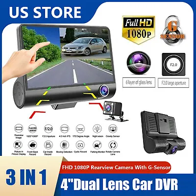 1080P Car DVR Dual Lens Dash Cam Front And Rear Video Recorder Camera G-sensor • $29.99