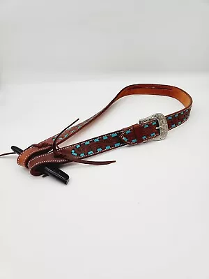 Belt Style Turquoise Buckstitch Split Ear Headstall- Horse Bridles - Heavy Duty • $86.23