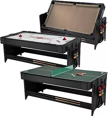 Fat Cat Original 3-in-1 Green 7' Pockey Multi-Game Table - Air Hockey Billiards • $1651.83