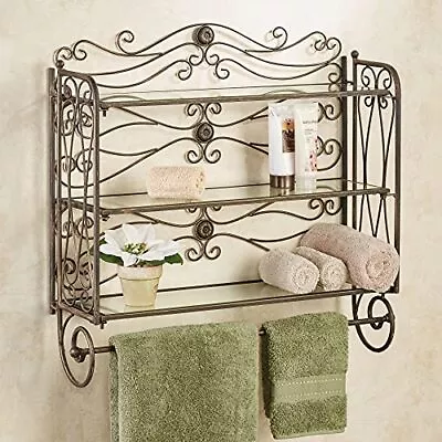 Kadalynn Wall Bathroom Shelf With Towel Bar - Antique Bronze - Handcrafted Me... • $202.35