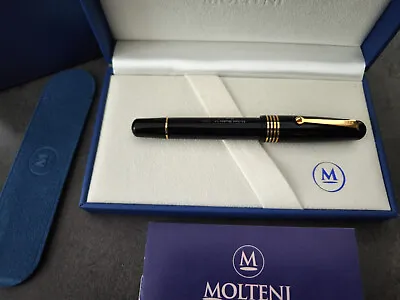 Molteni Pen Modelo 54 Jet Black Gold Lt Ed Of 88 Fountain Pen Sale !! • $165