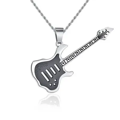 Men's Amulet  Guitar Necklace Pendant Stainless Steel Lucky Jewelry Chain • $9.99