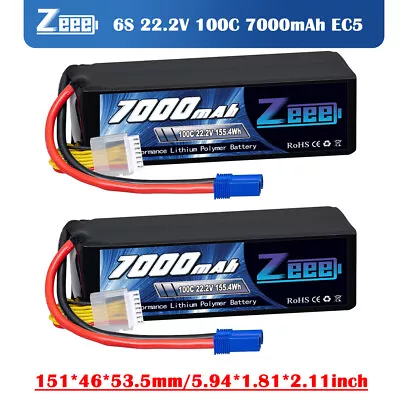 £180.59 • Buy 2x Zeee 22.2V 7000mAh 6S LiPo Battery EC5 100C For RC Car Truck Airplane UAV LKW