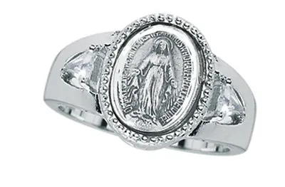 Miraculous Medal With Side Trillian CZ Stones Sterling Silver Ring For Women • $73.88