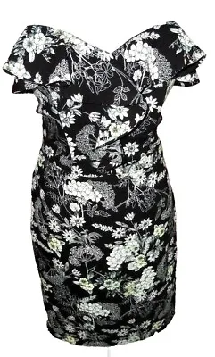 Miss Selfridge Uk 10  Strapless Black White Floral Dress Frill  • $11.85