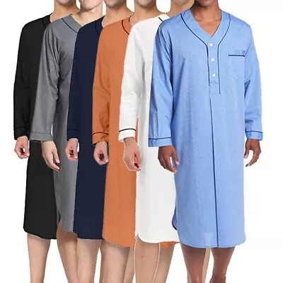 Men's Long Sleeve Sleep Shirts Nightshirts Bathrobe Pajamas Night Robe Blouse • $22.79