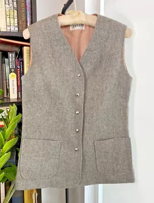 Vintage 70s GARLAND Fitted Gray Wool Button Down Hip Vest Women's S • $18