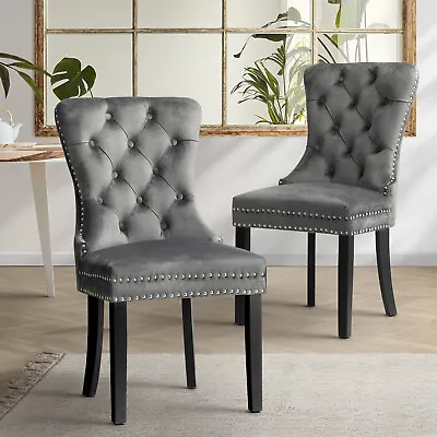 Oikiture 2x Velvet Dining Chairs Upholstered French Provincial Tufted Grey • $249.90