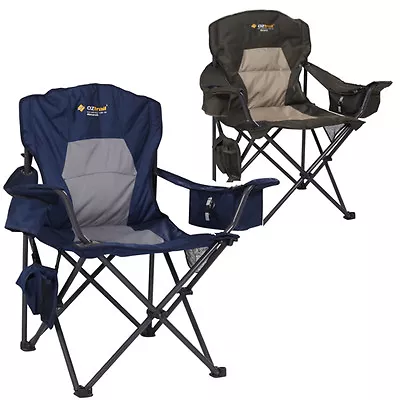 2 X OZTRAIL MONARCH CHAIR (140kg RATING) Folding Camping Picnic Arm Chair • $80.99