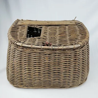 Antique Vintage Wicker Fly Fishing Trout Fish Creel Basket Pouch Primitive Tool • $87.95