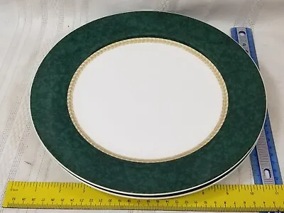 2 Retroneu Imperial Malachite Gold Trim Green Border Dinner Plates • $46.19