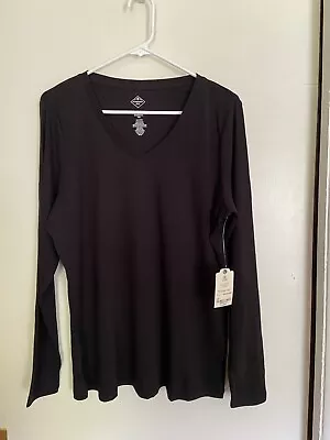 St. John’s Bay V Neck~Long Sleeve~Cotton Top/Tee~Black~Size XL~NWT • $8.99