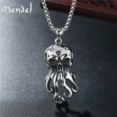 MENDEL Gothic Stainless Steel Mens Biker Monster Octopus Skull Pendant Necklace • $11.99