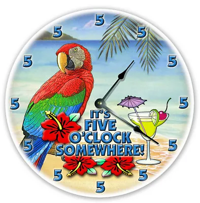 12  PARROT TROPICAL MARTINI RETIRED CLOCK - Large 12 Inch Wall Clock - FIVEO 12 • $29.99