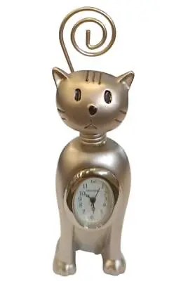 Miniature Clock Silver Plated Cat  Analogue Home Decoration IMP1081S • £9.90