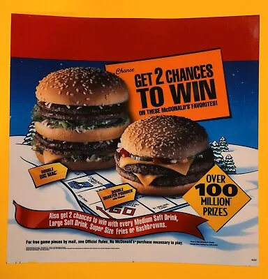 1995 McDonalds Get 2 Chances To Win Monopoly Game 14x14 Translite Sign  • $30