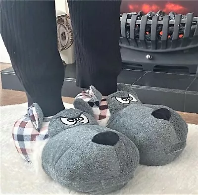 £7.99 • Buy Mens Boys Womens Novelty Fluffy Warm Gift Dog Face 3d Slippers Mules Boots Size