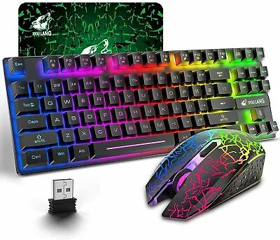 $13.90 • Buy 2.4Ghz Wireless Gaming Keyboard And Mouse Combo Rechargeable Rainbow Backlit PC