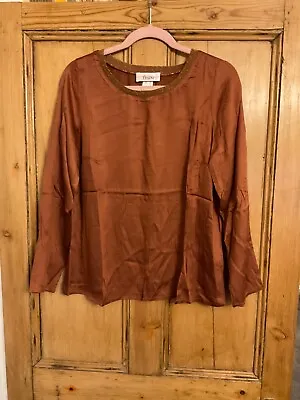 Linea Tesini Kaleidoscope Plus Sz 22 Copper Metallic Trim Long Sleeve TOP Blouse • £11.19